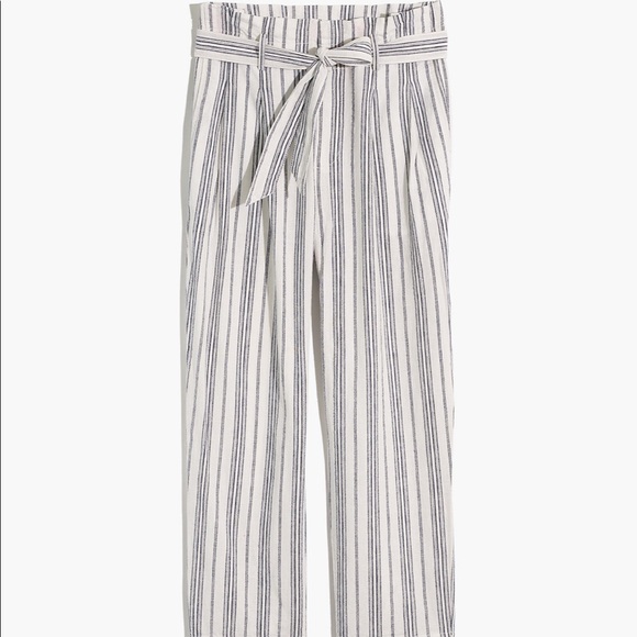 Linen-Cotton Paperbag Pants in Dark Baltic Stripe - Picture 5 of 9